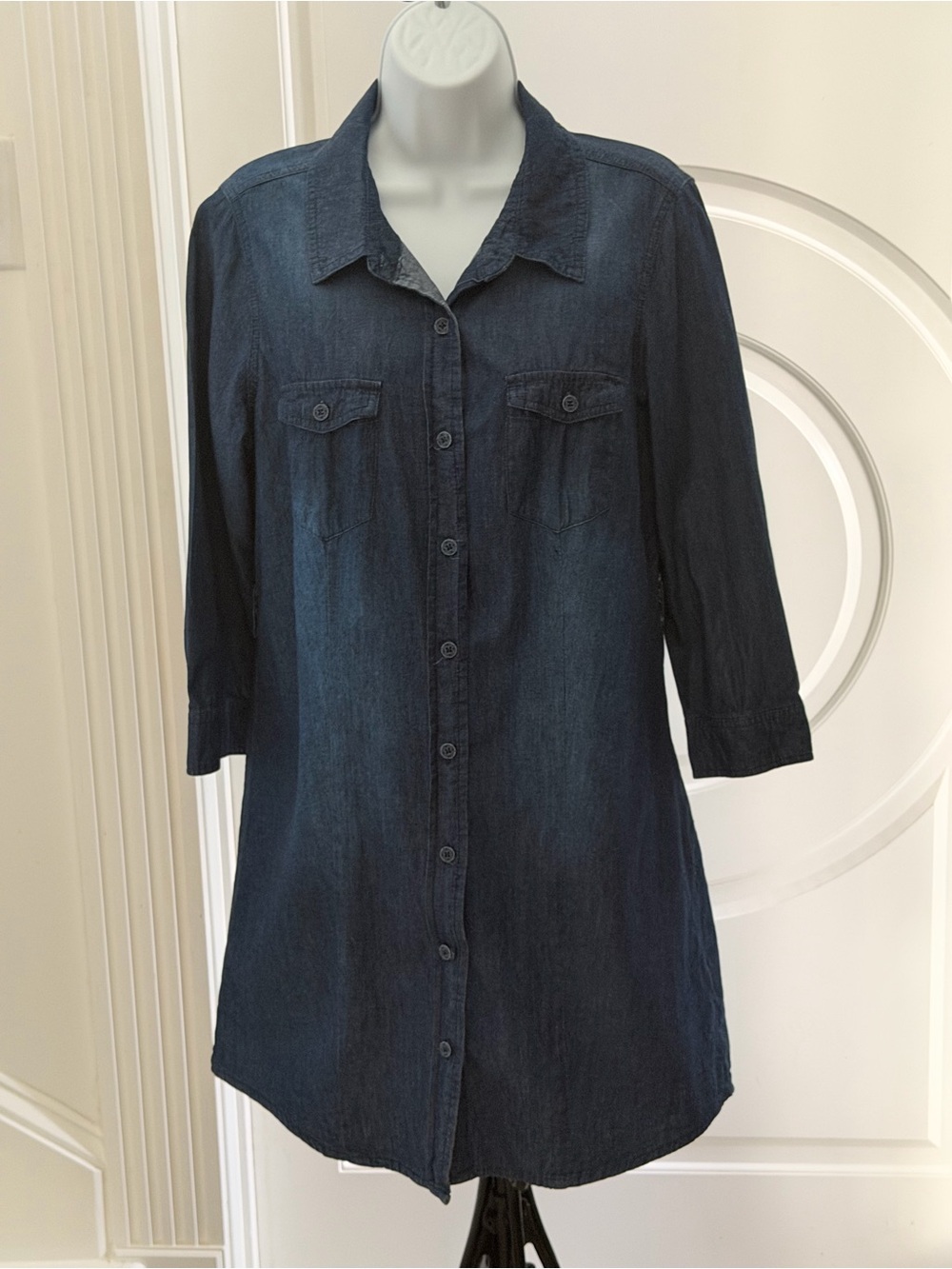 Dark Indigo Button-Front Denim Dress Women’s Size L